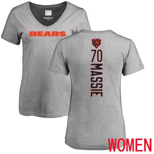 Chicago Bears Ash Women Bobby Massie Backer V-Neck NFL Football #70 T Shirt->nfl t-shirts->Sports Accessory
